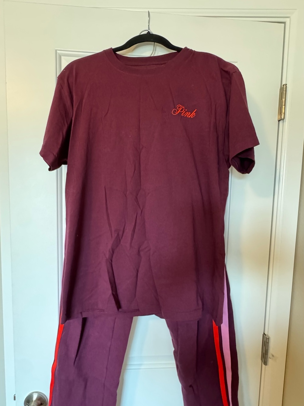 PINK Victoria's Secret Maroon sweatshirt, tshirt, pants set. - Picture 5 of 8